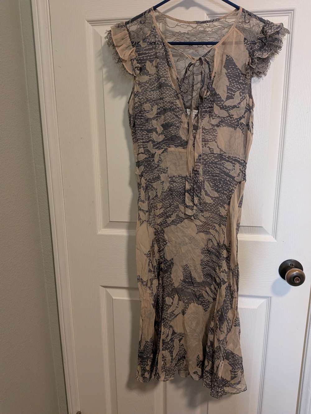 Diane Von Furstenberg Silk And Lace Beige and Gray Floral Midi Dress